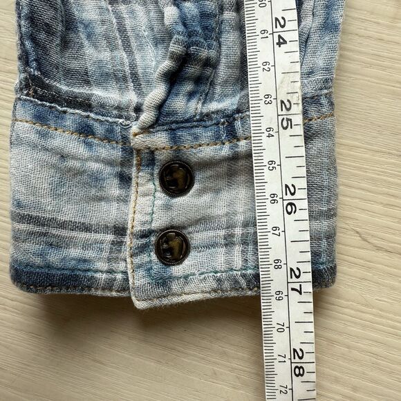 Ryan Michael Men's Large Western Shirt Button Up Blue Woven Plaid Long Sleeve - Picture 13 of 15